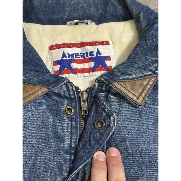 Vintage M.Julian America Full Zip Denim Bomber Jacket Pockets Y2K - Men’s Large - Picture 4 of 13
